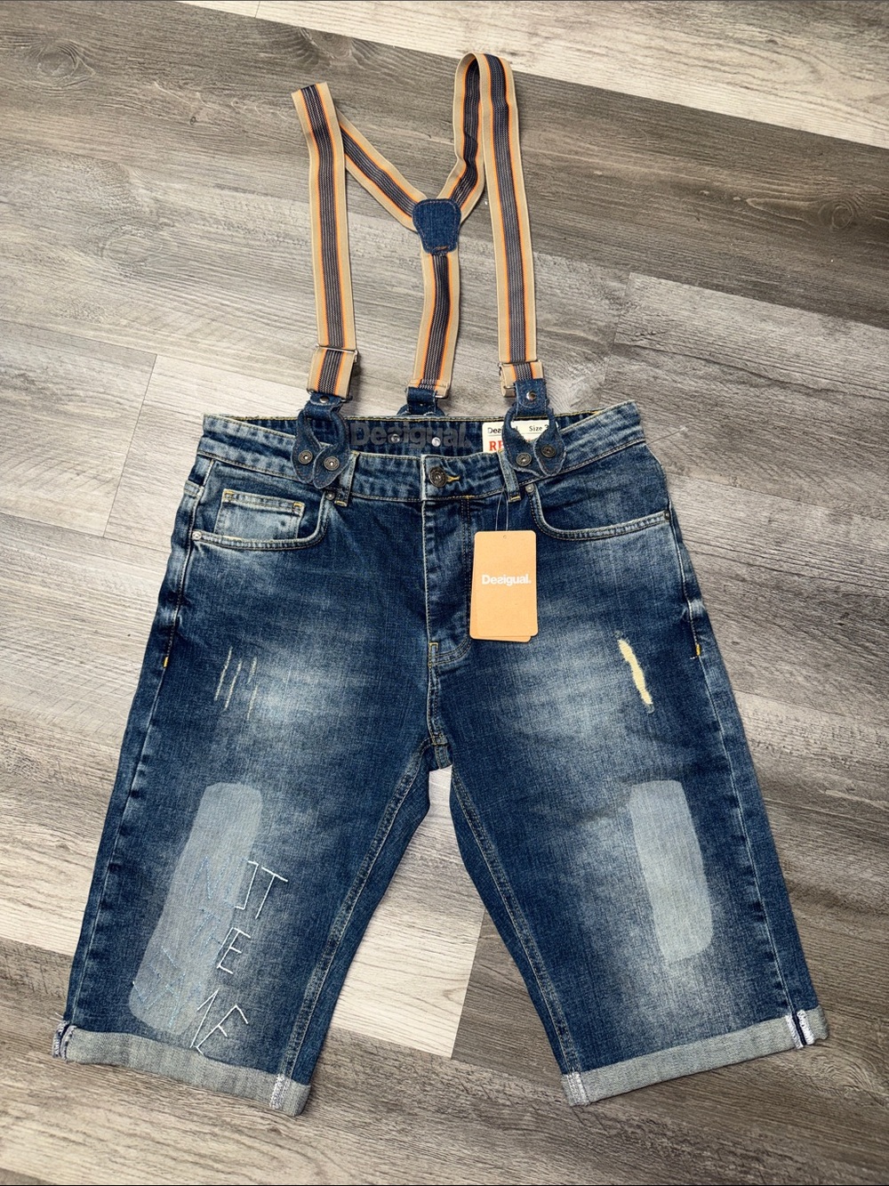 NWT Desigual jean shorts overalls denim